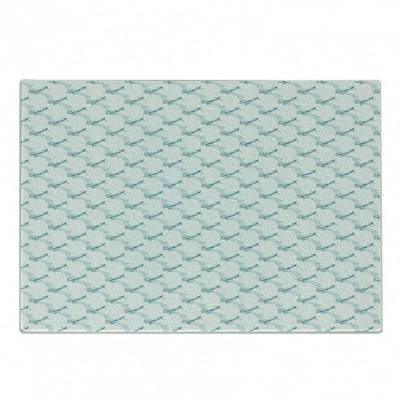 Vintage Airplane Cutting Board, Retro Travel Themed Illustration Jet Powered Airliner Concept Pattern, Decorative Tempered Glass Cutting and Serving Board, Small Size, Pale Blue White, by Ambesonne