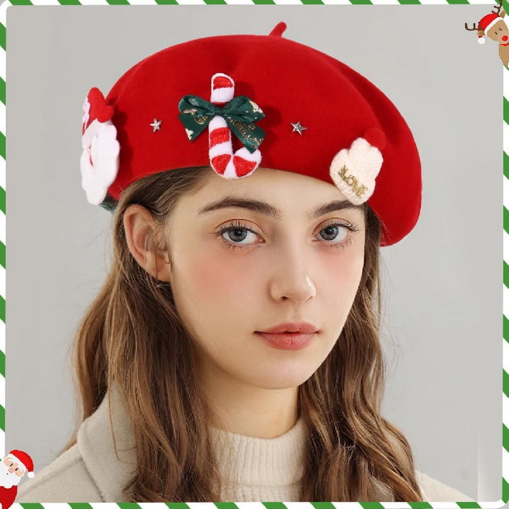 Unisex Cute Christmas Beret Cap with Decoration Pearl Sweet  display picture 1