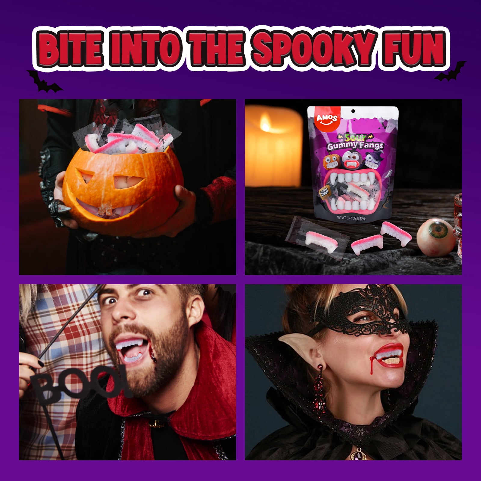 AMOS 4D Gummy Fangs Halloween Candy, Gummy Teeth Candy
