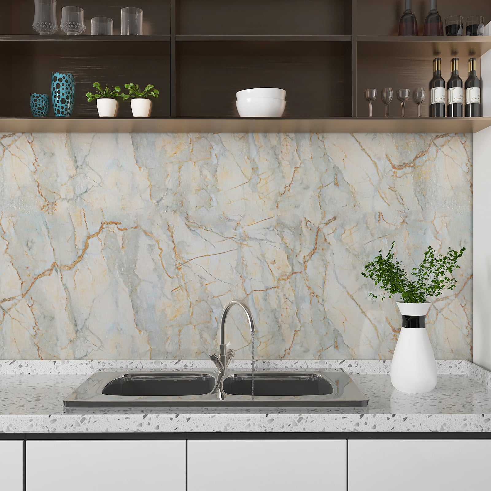 CHIHUT 17.7"×236" Glossy Marble Contact Paper for Countertops Waterproof Self-Adhesive Removable Marble Wallpaper for Walls Thick Vinyl Film Kitchen Peel and Stick Countertops Paper for Table Bathroom