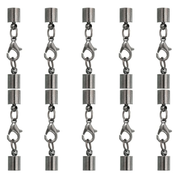 Uxcell 10 Pcs 0.12 Inch Leather Cord End Caps with Lobster Clasp Tail Buckles Silver