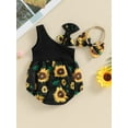 thumbnail image 4 of Bagilaanoe Newborn Baby Girl Summer Rompers Sunflower Print Sleeveless Bodysuits + Headband 3M 6M 12M 18M Infant One Piece Jumpsuit, 4 of 7