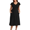 thumbnail image 3 of Efsteb Summer Dresses for Women 2025 Solid Color Elegant Short Sleeve Dress Trendy Elegant Cocktail Dress (Black,L), 3 of 6