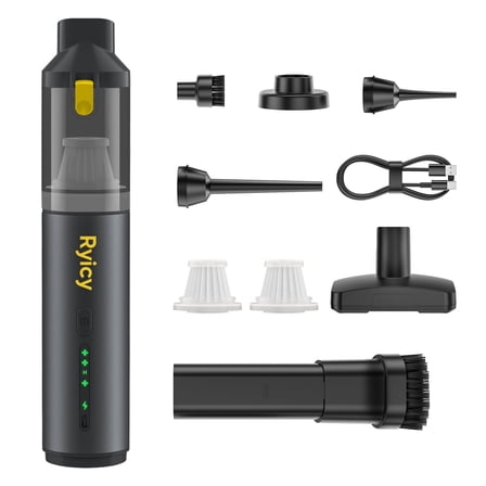 Ryicy Slim 130W Cordless Car Vacuum, 19000PA Suction, 4 in 1 Portable Mini Vacuum, 3 Suction Modes, Handheld Vacuum Cleaner with Accessories