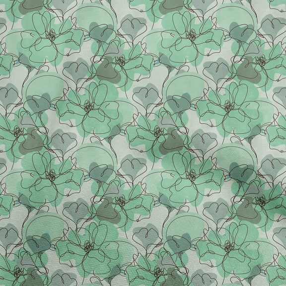 oneOone Polyester Spandex Dusty Teal Green Fabric Abstract Line Drawing Floral Diy Clothing Quilting Fabric Print Fabric By Yard 56 Inch Wide