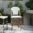 thumbnail image 6 of Merrick Lane Set of Two Indoor/Outdoor Stacking Bistro Counter Stools with White and Gray Patterned Seats and Backs & Bamboo Finished Metal Frames, 6 of 12