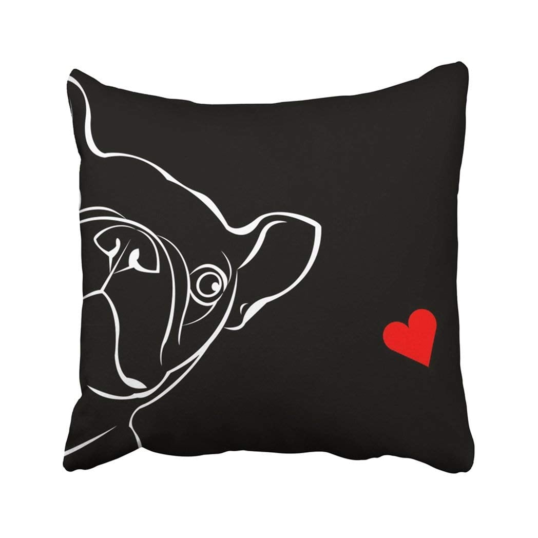 WOPOP Black Love Dog Breed Cute Pet Animal Bulldog French White Boxer Sketch Adorable Adult Cap Pillowcase Throw Pillow Cover Case 18x18 inches