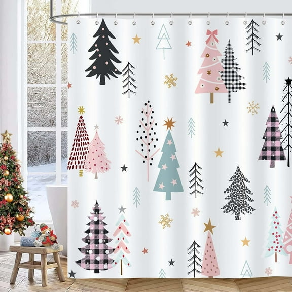 Christmas Shower Curtain Christmas Bathroom Shower Curtain Waterproof with 12 PCS Hooks 60x72 Inch