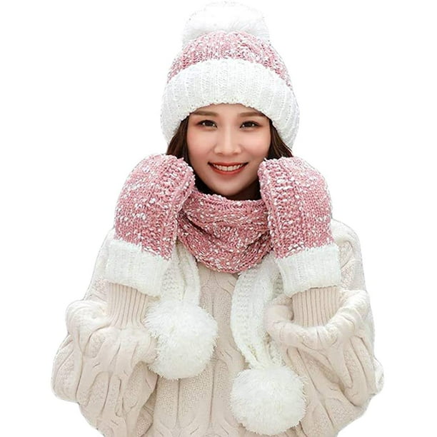 Set écharpe d'hiver 4 en 1 pour femme - Bonnet tricoté chaud et