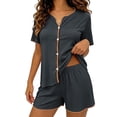 thumbnail image 3 of Diufon Button Down Pajamas Women 2 Piece Casual Short Sleeve V Neck Home & Sleepwear Pjs Summer Short sets, 3 of 6