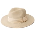 thumbnail image 1 of DRESHOW Sombrero panamá de paja para mujer, sombrero de viaje Fedora para playa, sombrero para el sol, sombrero enrollable de paja de ala ancha UPF 50+, 1 of 1