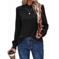 thumbnail image 3 of Camiseta de Larga con Cuello Alto y Ojales para Mujer, Elegante, Informal, , de Negocios, Elástica, con Aberturas Negro S, 3 of 9
