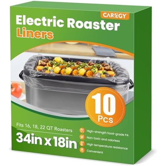 Electric Roaster Liners 34 x 18 Inch 10 Counts Disposable Roaster Liners Fits 16, 18, 22 Quarts Roasters, Roasting Oven Liners Cooking Bags for Immediate Cleanup