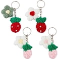 thumbnail image 1 of TRAHOO-4Pcs Crochet Strawberry Keychains Handmade Weaving Strawberry Flower Keychains Crochet Plush Keychain With Iron Rings Cute Hanging Charm Keyrings for Wallet Backpack Decoration, Mixed, 1 of 4
