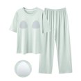 thumbnail image 2 of BUIGTTKLOP Pajama Set for Women Built in Bra Short Sleeve Tops High Waisted Lounge Pants 2 Piece Outfits Cozy Loungewear, 2 of 6