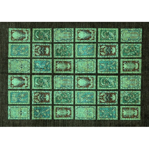 Ahgly Company Indoor Rectangle Abstract Turquoise Blue Modern Area Rugs, 6' x 9'