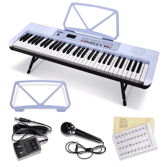ADM 61 Key Portable Keyboard Piano, Electronic Piano Keyboard Set for Beginners, Blue