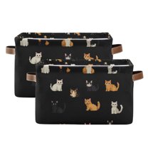 Yayeee 2 Pack Canvas Storage Basket with Handles for Shelves Fabric Bins Closet Organizer, Pixel Cat