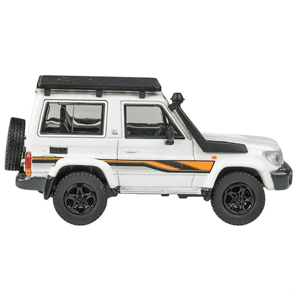 2023 Toyota Land Cruiser 71 White "70th Anniversary" with Stripes and Roofrack 1/64 Diecast Model Car by Paragon Models