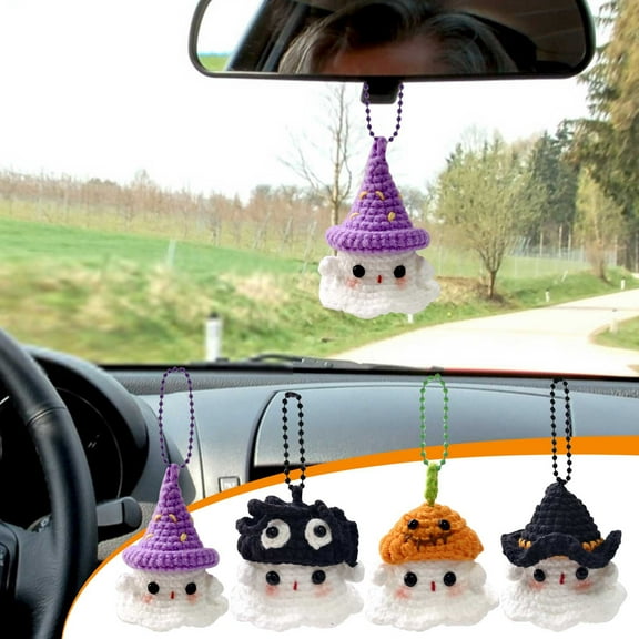 Jacenvly New Home Decor Little Ghost Hand-Woven Cute Keychain Bag Car Pendant Hanging Gift Halloween Decor Party Supplies C