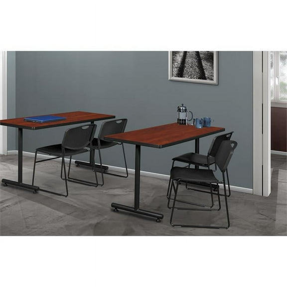 48" x 30" Kobe Training Table- Cherry and 2 Zeng Stack Chairs- Black