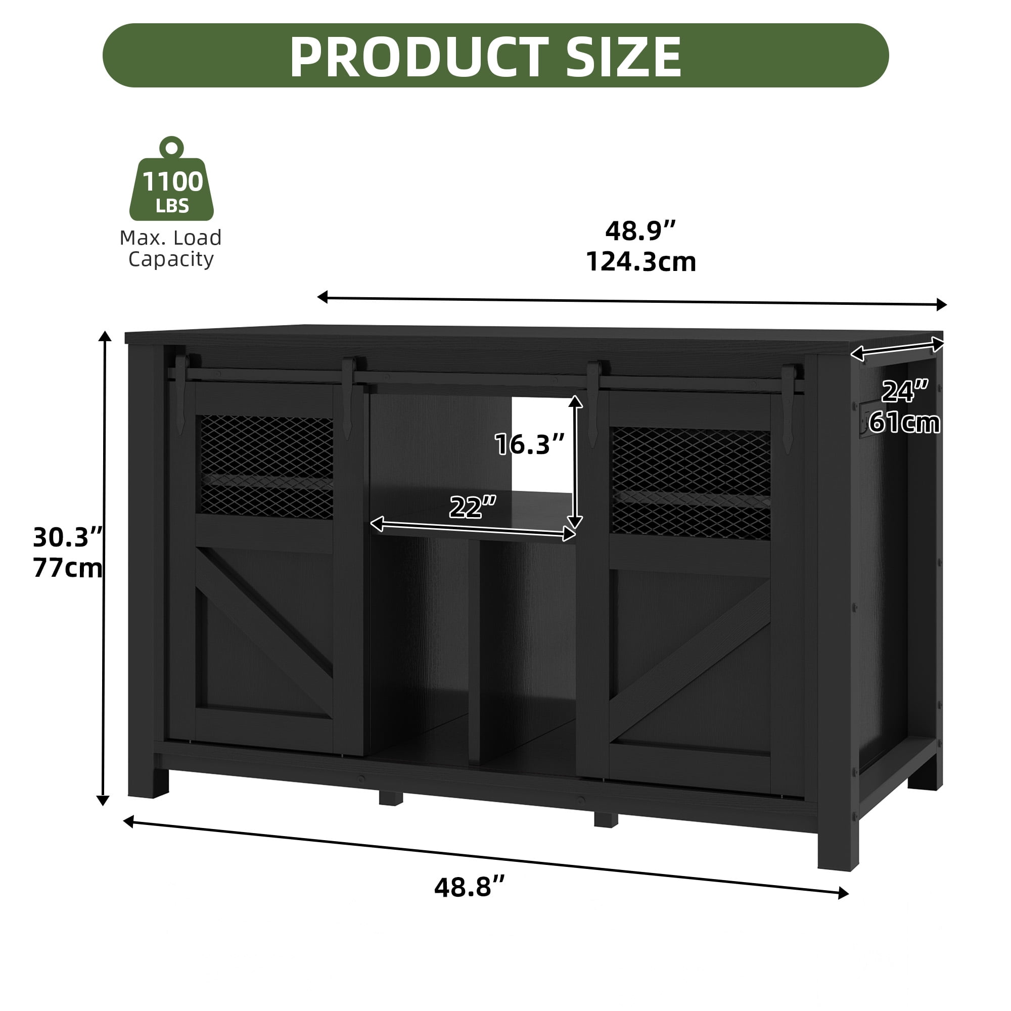 Uforic 120 Gal Fish Tank Stand with Storage, 1100 Lbs Capacity, Power Outlets, Barn Door, Black