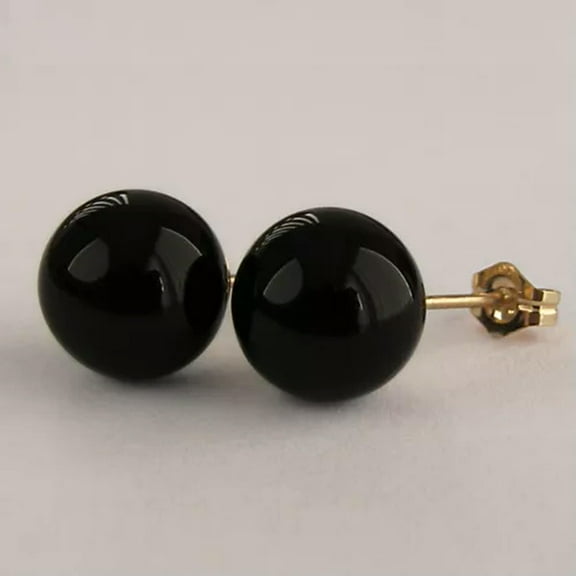 K-KED 10mm GENUINE BLACK ONYX GEMSTONE BEADS / BALL STUD EARRINGS