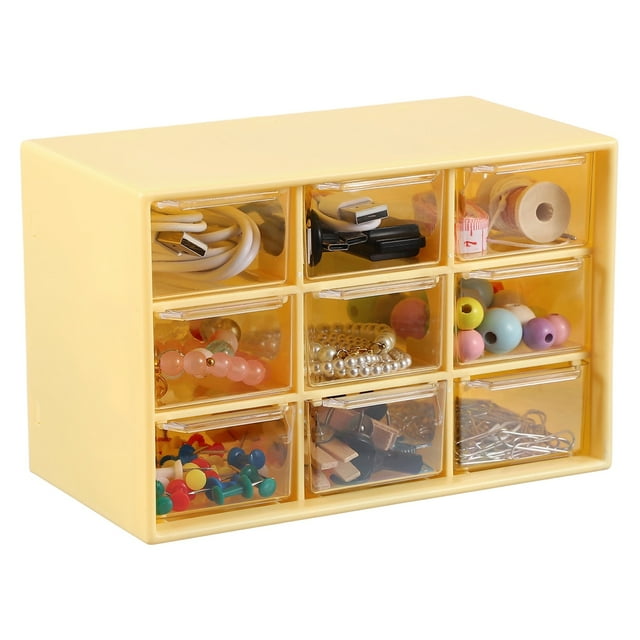 Mini Tiroirs de Rangement, Bureau d'Enseignant en Plastique avec 9 Tiroirs, Jaune