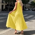 thumbnail image 4 of Miluxas Women's High Neck Sleeveless Pleated Maxi Dress A-Line Casual Loose Flowy Long Dress Cocktail Party Dress Summer Beach Vacation Outfits Yellow, 4 of 5