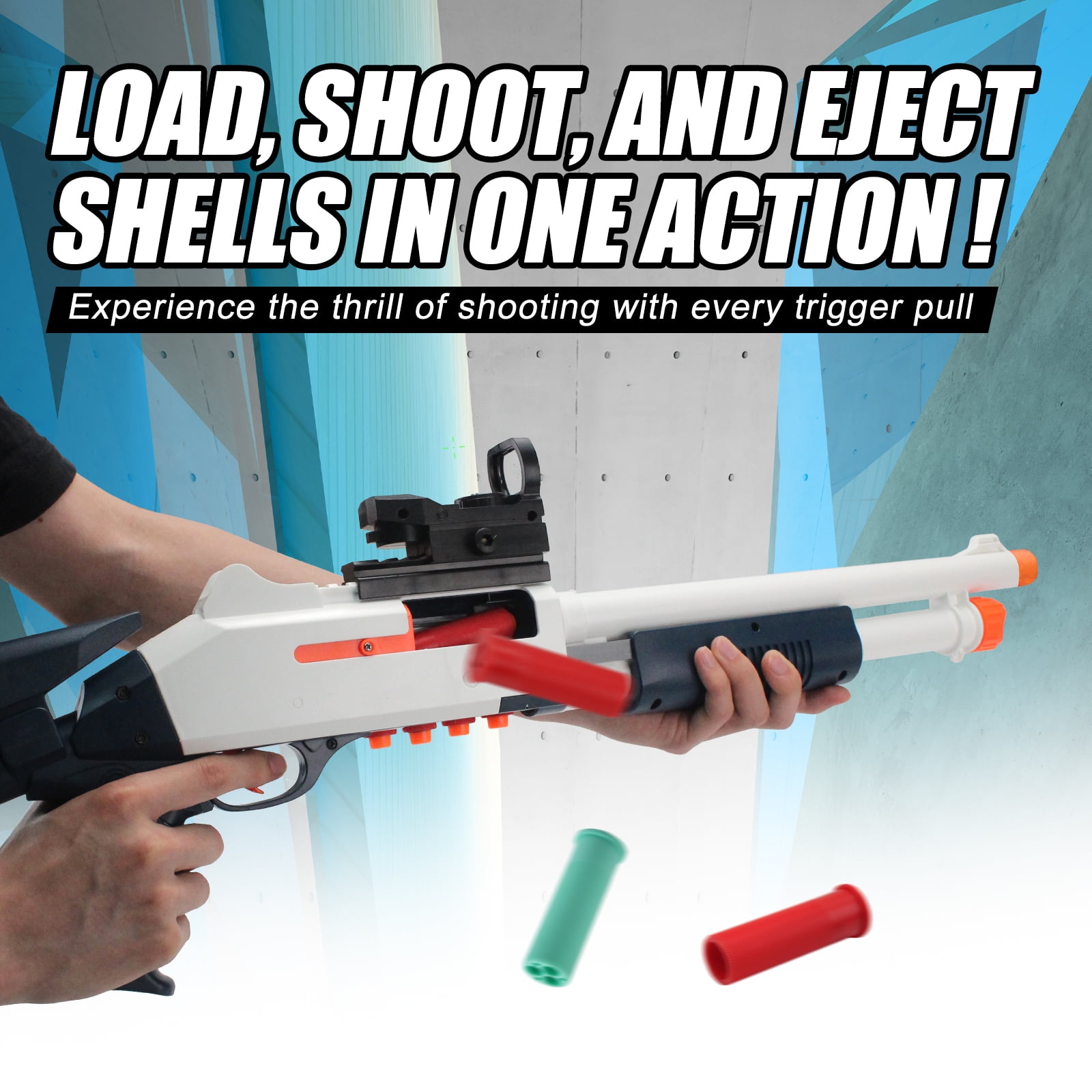 BIU BLASTER Foam Dart Blasters 30-inch Shell Ejecting Design for Indoor and Outdoor Play, 14+ Years, Gold