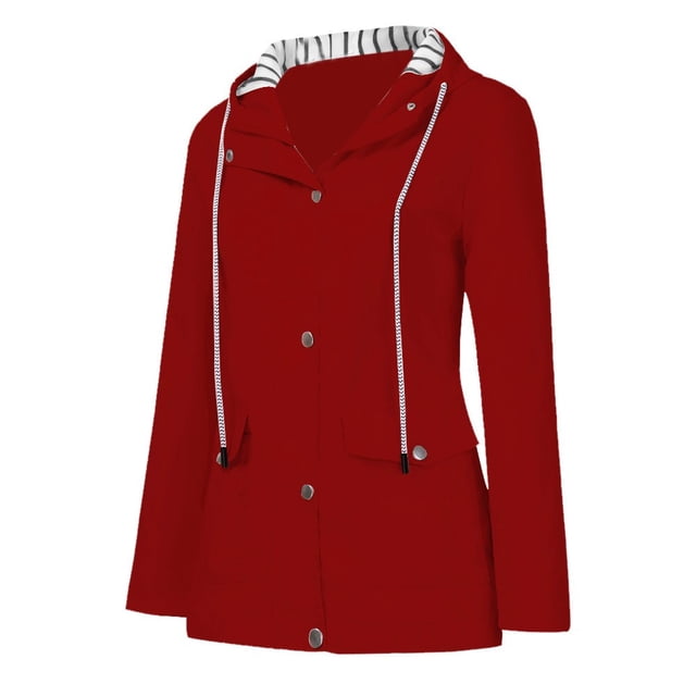 ERFCXS Économies d'Automne Veste en Polaire à Fermeture Éclair Complète pour Femmes avec Poches Imperméable Coupe-Vent à Capuche Veste Décontractée Confortable Rouge 2TG