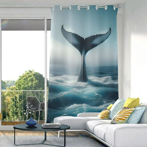 Whale Tail Sea Blackout Curtain Panels Drapes Privacy Assured with Light Filtering Curtains for Living room Bedroom Bathroom Window