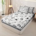 thumbnail image 2 of catabedysis Sketch Camping Zipper Twin Comforter Sets with Fitted Sheet and 2 Pillowcases,Camper Pattern Print Zipper Bedding Set For Boys,Multicolor,Black Reversible,4-Piece, 2 of 7