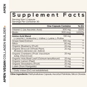 Amen Vegan Collagen Builder +, Organic Whole Foods, Vitamin C, Biotin, L-Lysine, L-Proline, 30 ct