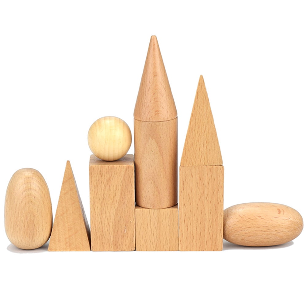 10pcs Wood Geometric Solid Blocks 3D Shapes Learning Toy Gifts for Kids 