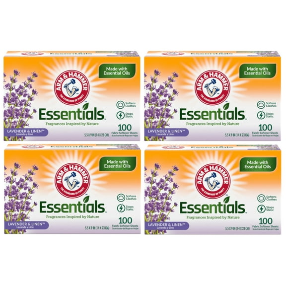 4 Pack of Arm & Hammer Fabric Softener Dryer Sheets, Lavender & Linen Scent, 100 Count