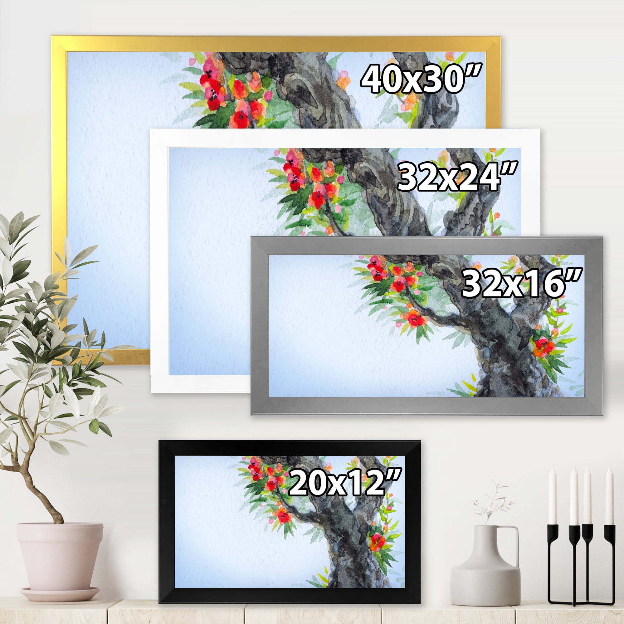 Blooming Flowers Of An Old Tree In Spring I 32 in x 24 in Framed Painting Canvas Art Print, by Designart