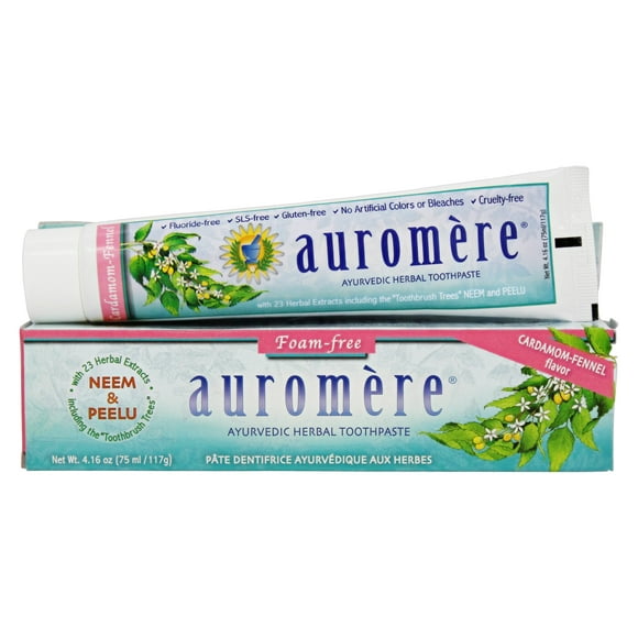 Auromere - Dentifrice Ayurvédique à Base de Plantes Sans Mousse Cardamome-Fenouil - 4.16 oz.
