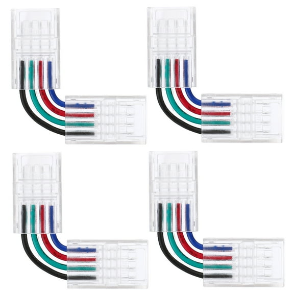 4Pin RGB LED Strip Connectors, 4Pcs 10mm Wide Extension L type with wire Transparent