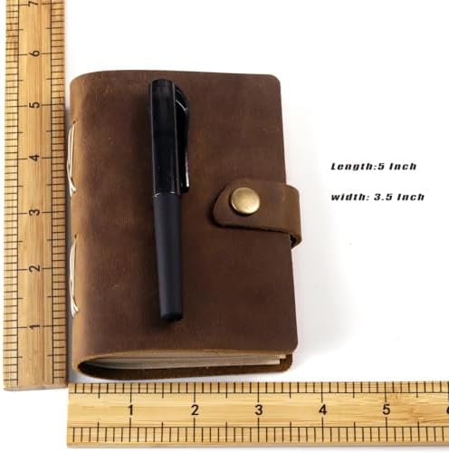 Pocket Notebook with Pen,Genuine Leather Journal Mini Notebook Small Unlined Notepad for Women Men