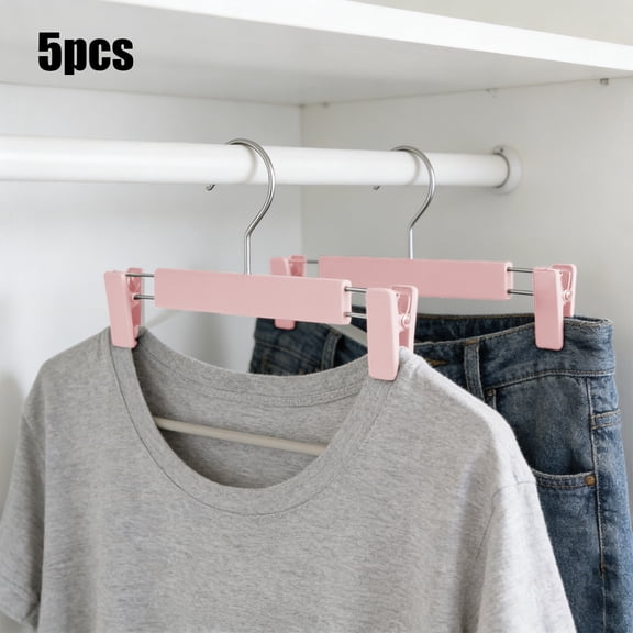5 Pcs Clothes Pants Hangers, Space-Saving Skirt Holders with Swivel Hooks, Adjustable Clips, Trouser Hangers, Clothes Coat Garment Jeans Hangers