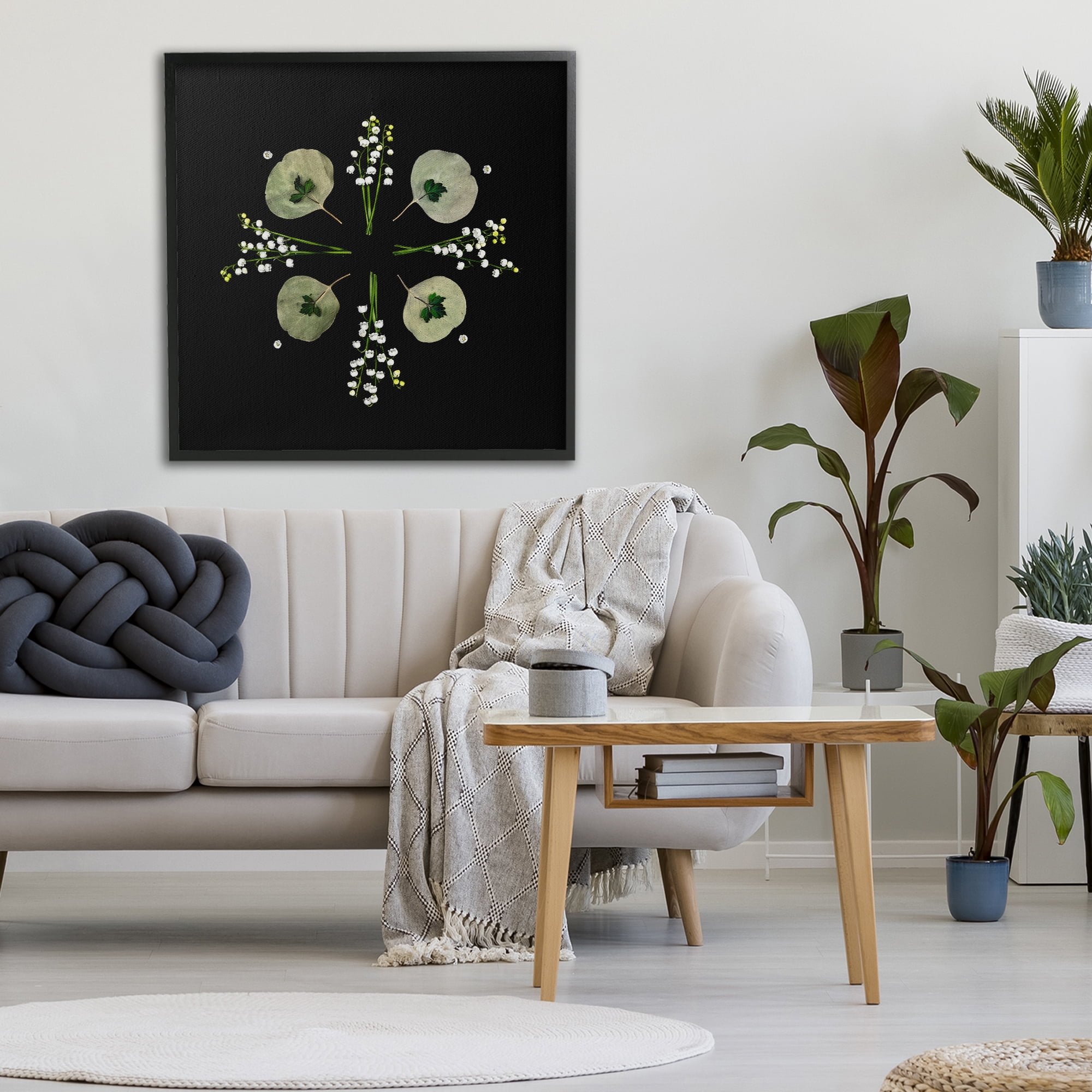 Stupell Industries Leaves & Wildflowers on Black Black Framed Giclee Art, design by Beth Adoette