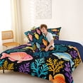 thumbnail image 4 of jejeloiu Watercolor Cartoon Fish Full Size Comforter Sets,Colorful Ocean Coral Bedding Comforter Set For Boys,Black Multicolor,Navy Blue Reversible,3-Piece,1 Comforter and 2 Pillowcases, 4 of 7