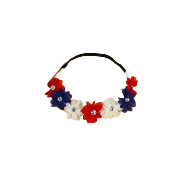 Corona floral de flores Diadema Corona de flores Guirnalda Halo Accesorios para bandas para el cabello JW06 (Azul Blanco Rojo)