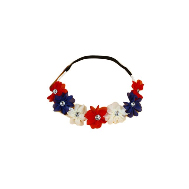 Corona floral de flores Diadema Corona de flores Guirnalda Halo Accesorios para bandas para el cabello JW06 (Azul Blanco Rojo)