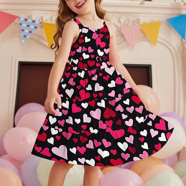 LOVZFMLL Robe d'Été Décontractée Sans Manches pour Filles de 2 à 12 Ans, Ourlet à Boutons, Fluide, avec Poches, Col Rond
