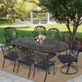thumbnail image 5 of MEETWARM 9-Piece Outdoor Patio Dining Set, All-Weather Cast Aluminum Patio Conversation Set with 2 Swivel Rocker Chairs, 6 Stationary, 1 Oval Table, 8 Cushions, 2.2" Umbrella Hole, Navy Blue, 5 of 7