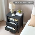 thumbnail image 6 of Fluted Nightstand with Charging Station, Bedside Table with 2 Drawer and Open Shelf, USB & Type-C Ports, Modern Wood End Table for Bedroom, Black Grey, 6 of 8