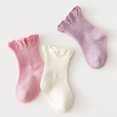 thumbnail image 4 of Baby Girls Socks 3 Pack Ruffle Ripple Edge Turn Cuff Ankle Socks Toddlers Infants, 4 of 5