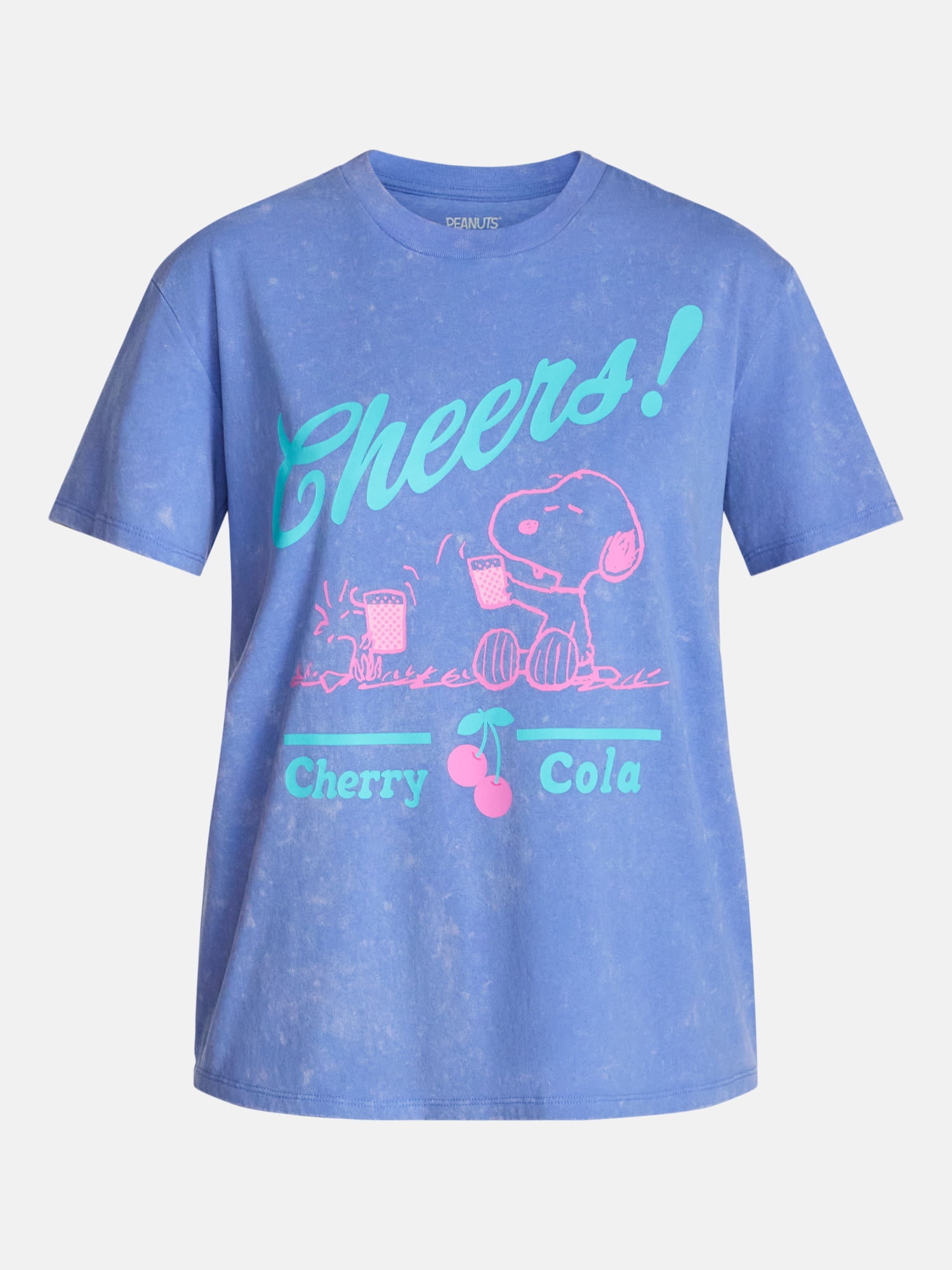 Peanuts Snoopy Women's Mineral Washed Graphic Tee with Short Sleeves, Sizes XXS-XXL
